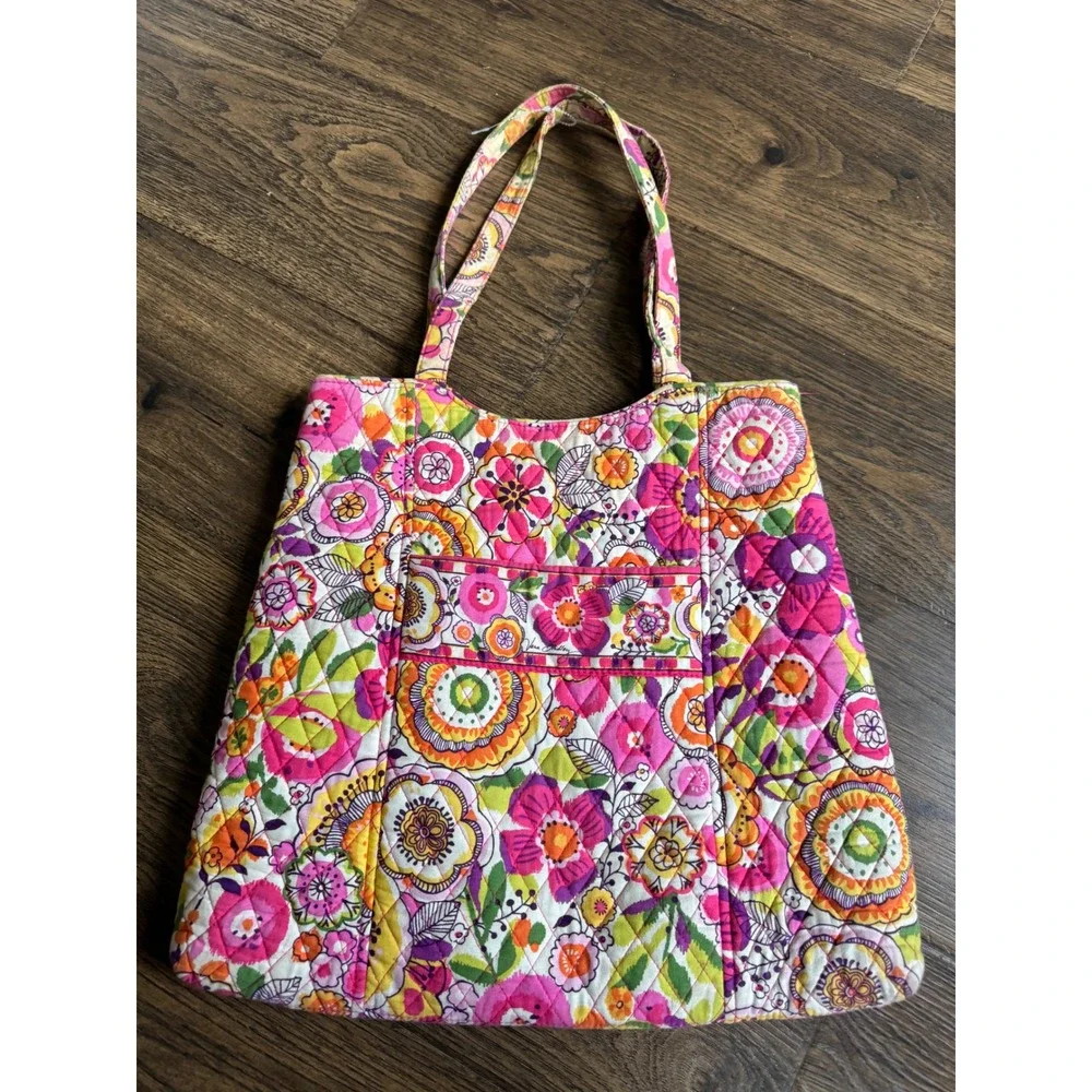 Vera Bradley Quilted Cotton Tote Bag Floral Multicolor Shoulder Bag